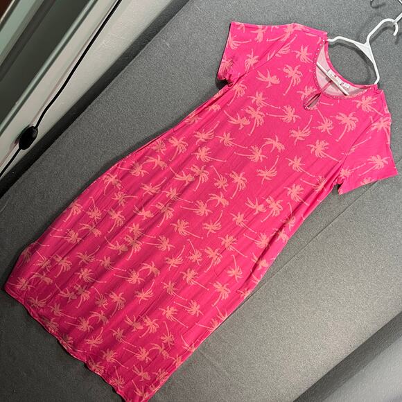 Quacker Factory Palm Royal Rhinestone Keyhole Maxi Dress Hot Pink, Medium - Picture 1 of 15